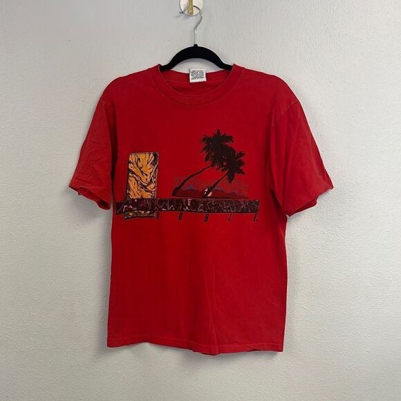 Vintage 80s Men's Red Hobie Heavy Pullover Crew Neck T-shirt‎ Size L - Picture 1 of 11